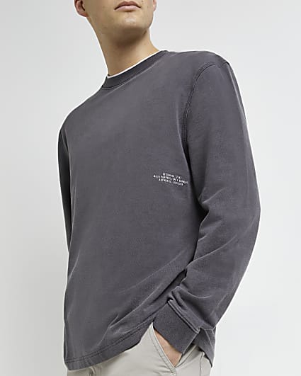 Grey regular fit long sleeve t-shirt