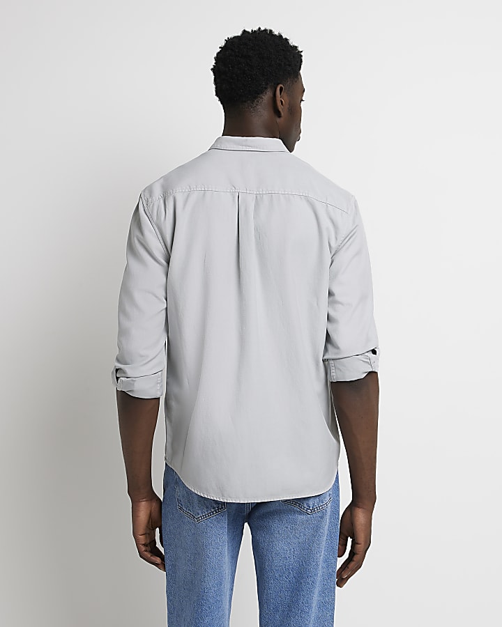 Grey regular fit lyocell twill shirt