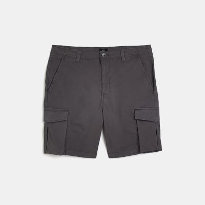 Grey regular fit multi pocket cargo shorts