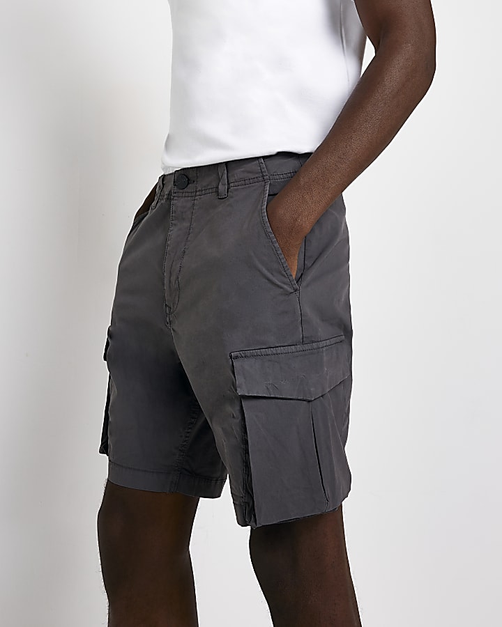 Grey regular fit multi pocket cargo shorts