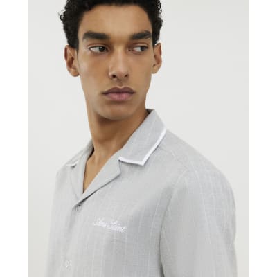Grey Regular Fit Pinstripe Revere Shirt