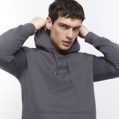 Grey regular fit plain hoodie | River Island