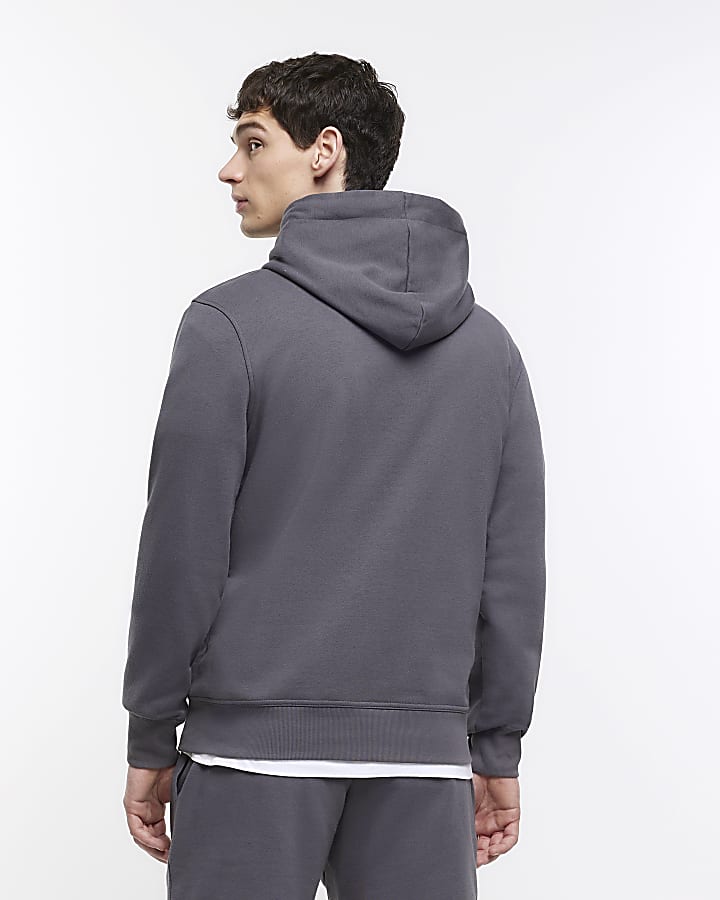Grey regular fit plain hoodie
