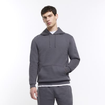 Grey regular fit plain hoodie | River Island
