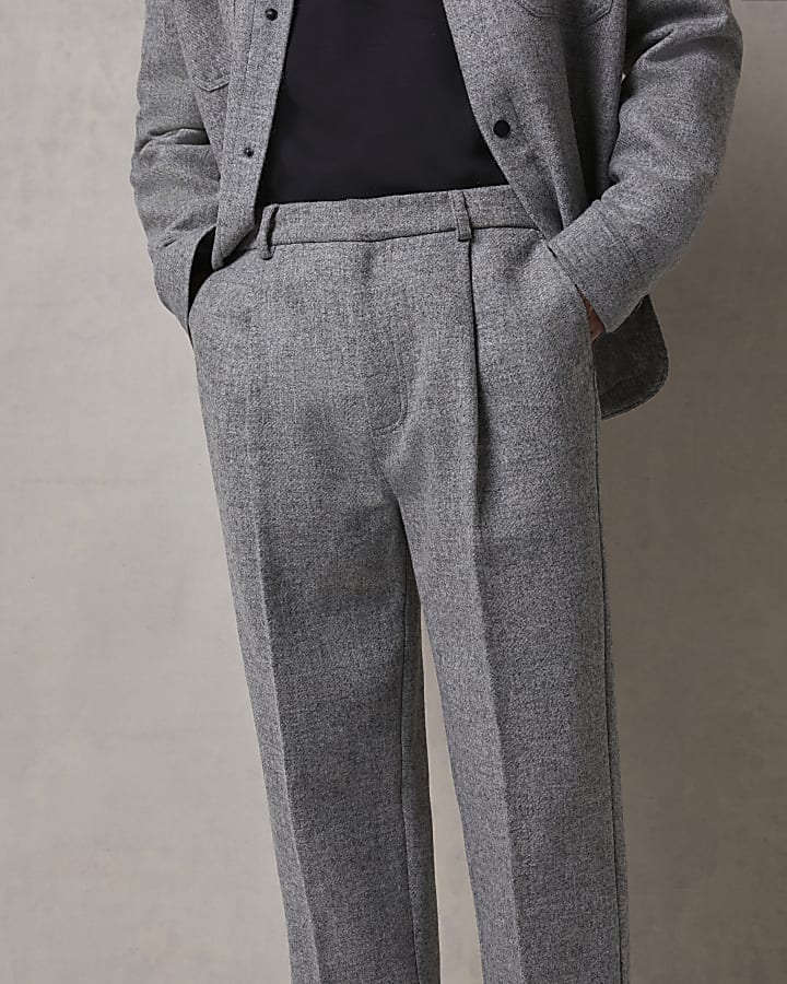 Grey regular fit pleated trousers