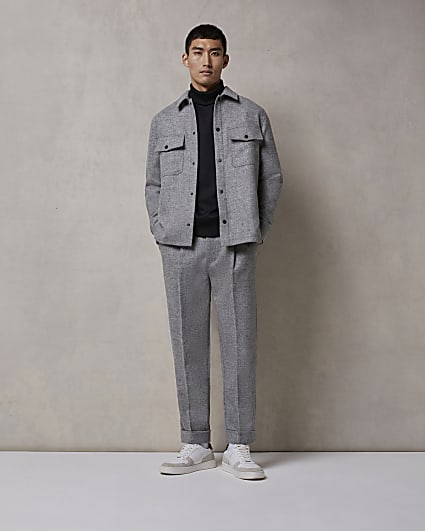Grey regular fit pleated trousers