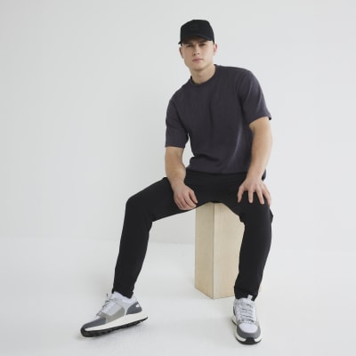 Grey Regular Fit Plisse Embroided T-Shirt
