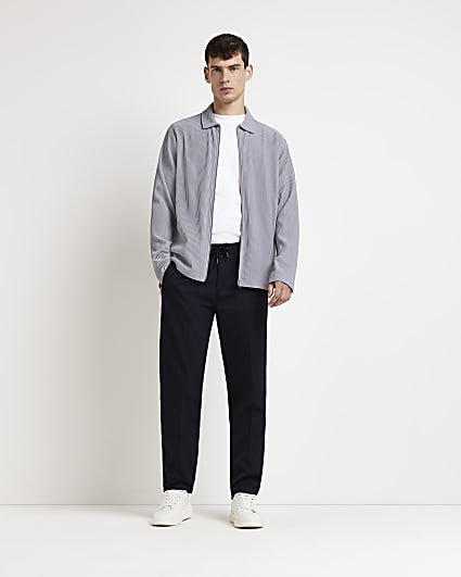 Grey Regular fit Plisse zip front shacket