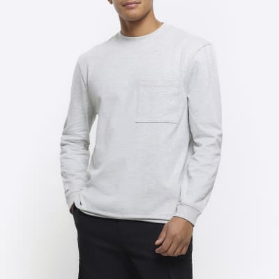 Grey regular fit pocket long sleeve t-shirt