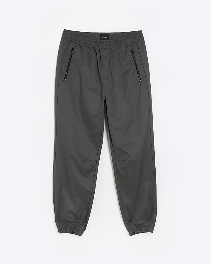 Grey regular fit pull on cuffed trousers | River Island