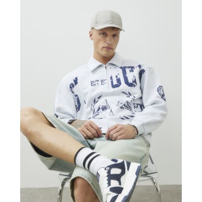 Grey Regular Fit Quarter Zip Polo Sweatshirt