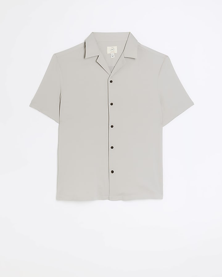 Grey regular fit revere short sleeve shirt
