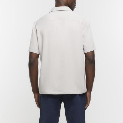 Grey regular fit revere short sleeve shirt