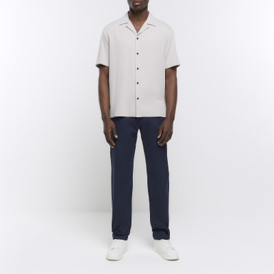 Grey regular fit revere short sleeve shirt