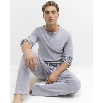 Grey Regular Fit Rib Loungewear Set