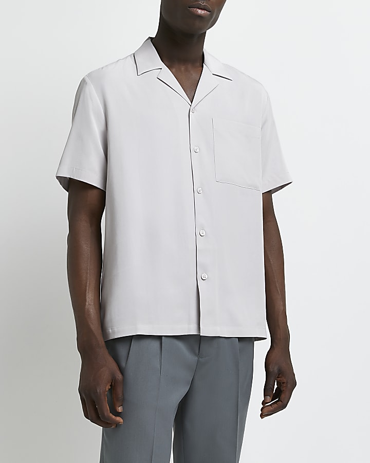 Grey regular fit short sleeve lyocell shirt