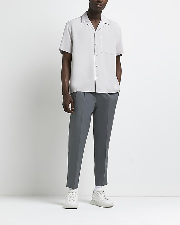 Grey regular fit short sleeve lyocell shirt