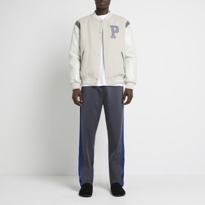Grey regular fit stripe joggers