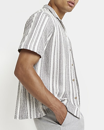 Grey Regular fit Stripe Knitted Revere Shirt