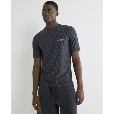 Grey Regular Fit Stripe T-Shirt