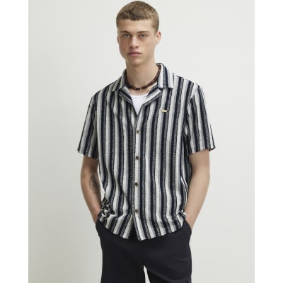 Grey Regular Fit Stripe Towelling Shirt