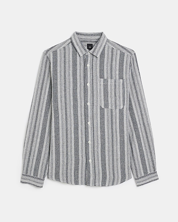 Grey regular fit striped shirt