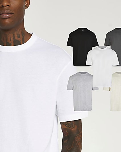 Grey regular fit t-shirt 5 pack