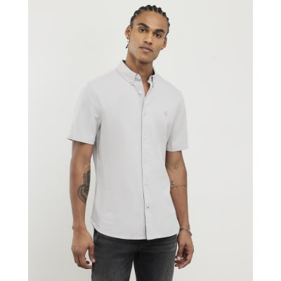 Grey Regular Fit Textured Shirt