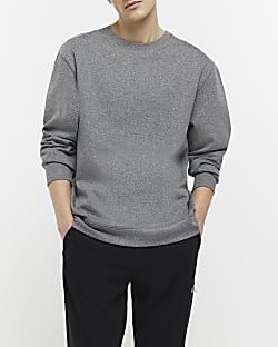 Grey regular fit textured sweatshirt