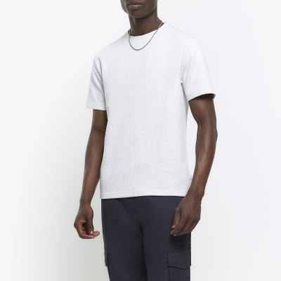 Grey regular fit textured t-shirt | River Island