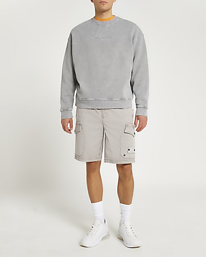 Grey regular fit twill cargo shorts