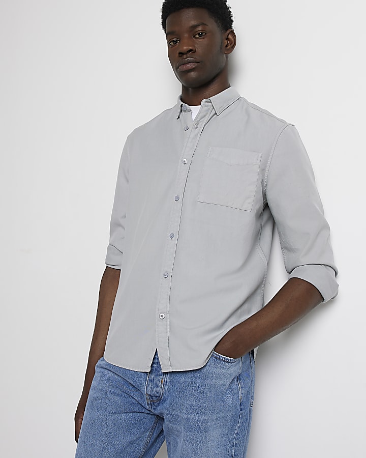 Grey regular fit twill lyocell shirt