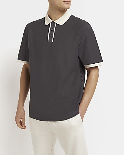 Grey Regular fit Twill Polo shirt