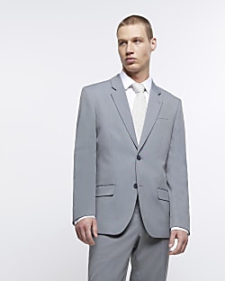 Grey regular fit twill suit jacket