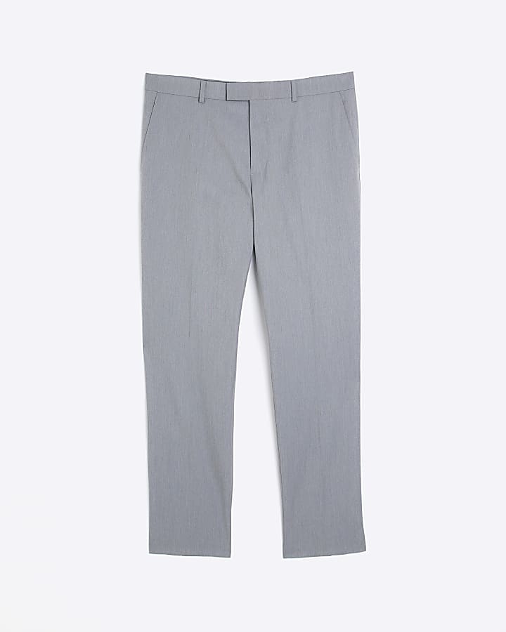Grey regular fit twill suit trousers