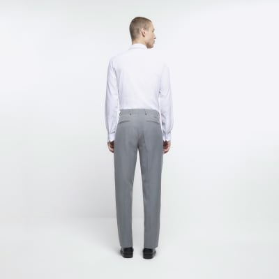 Grey regular fit twill suit trousers