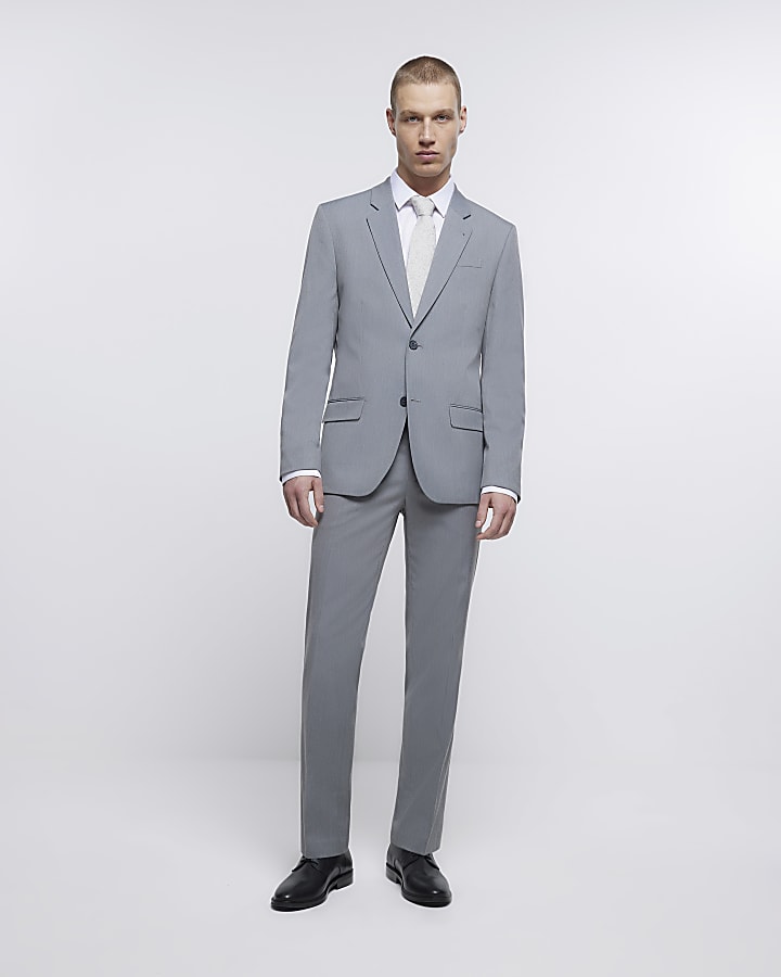 Grey regular fit twill suit trousers