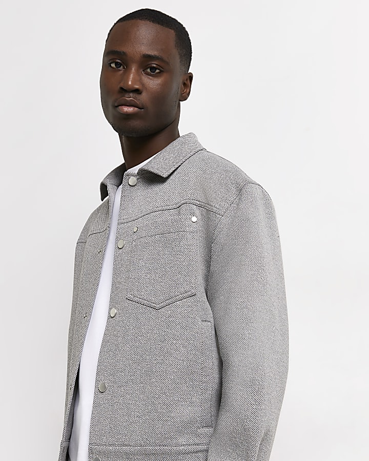 Grey regular fit twill western jacket