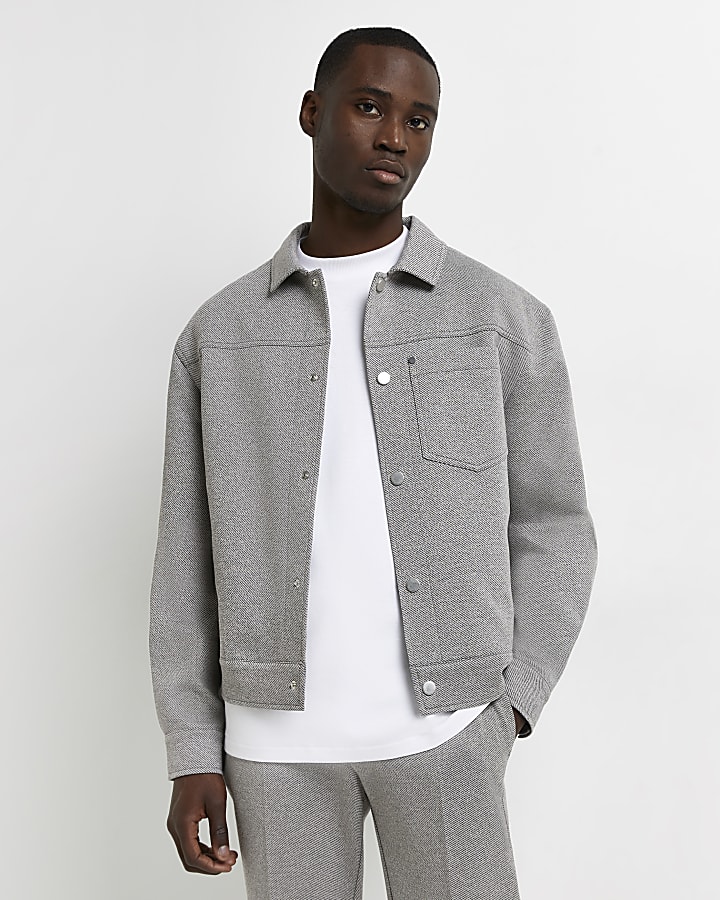 Grey regular fit twill western jacket