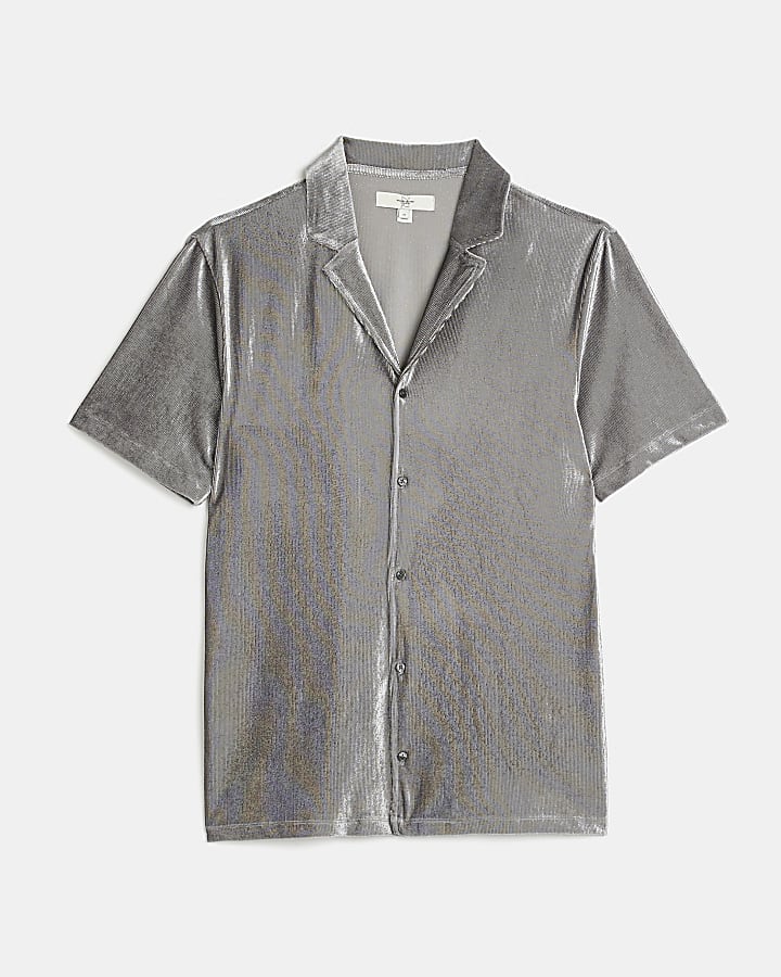 Grey Regular fit Velour Revere shirt