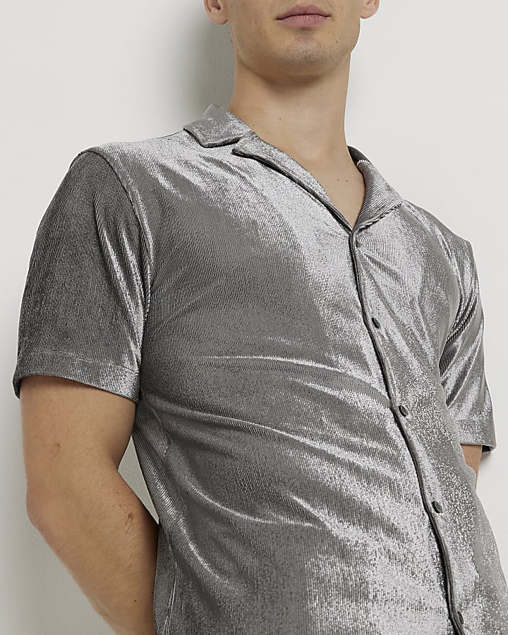 Grey Regular fit Velour Revere shirt