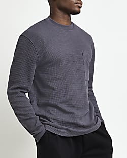 Grey Regular fit Waffle long sleeve t-shirt