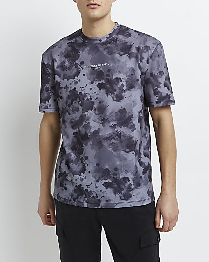 Grey regular fit watercolour print t-shirt