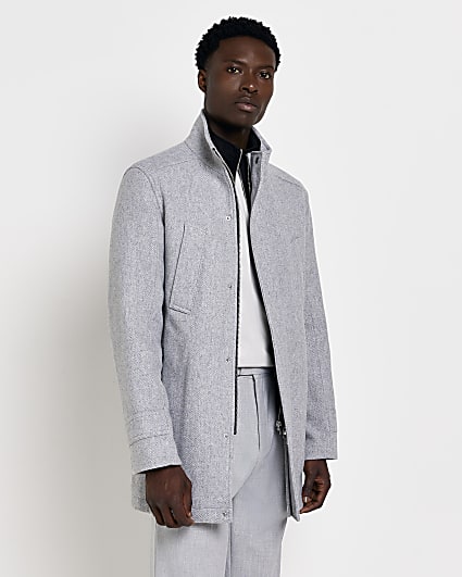 Grey Regular fit wool blend coat