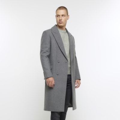 Grey regular fit wool blend longline coat | River Island