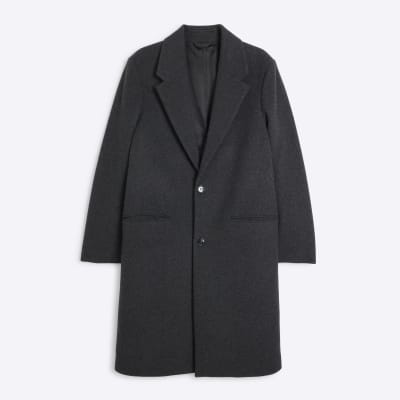 Grey regular fit wool blend longline coat River Island