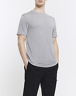 Grey regular fit wool blend t-shirt