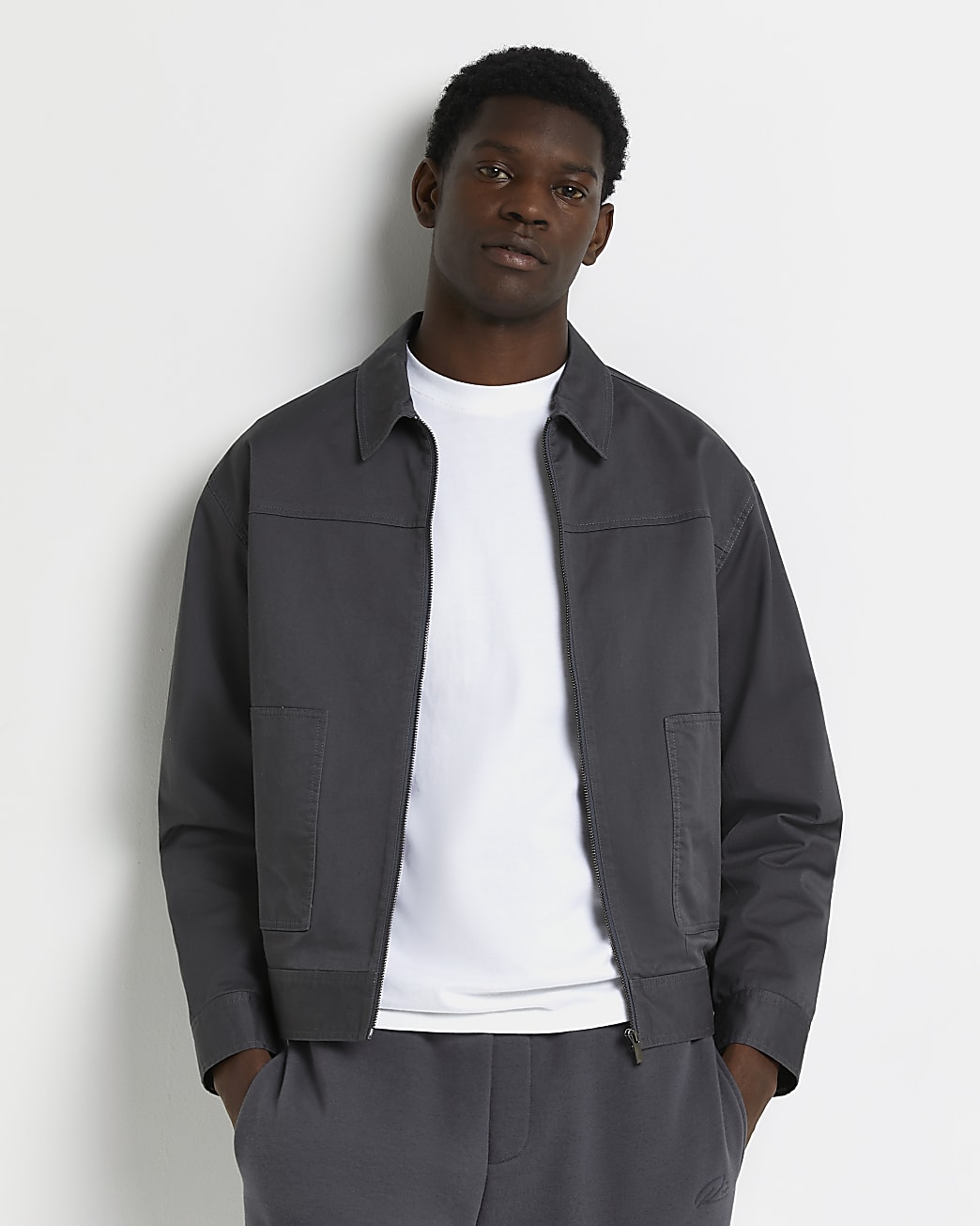 Grey regular fit worker jacket