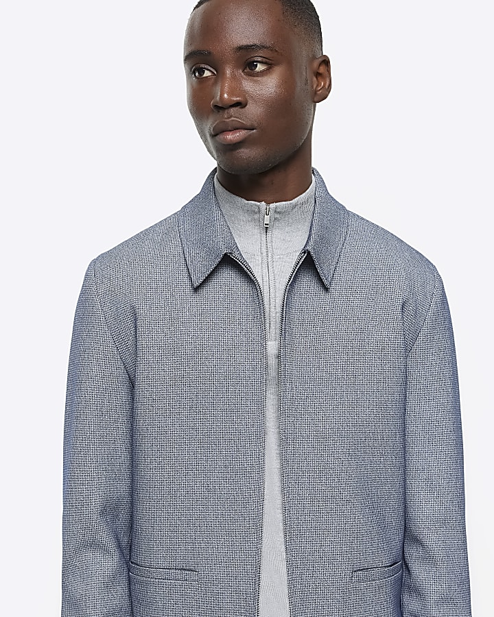 Grey regular fit zip Harrington jacket