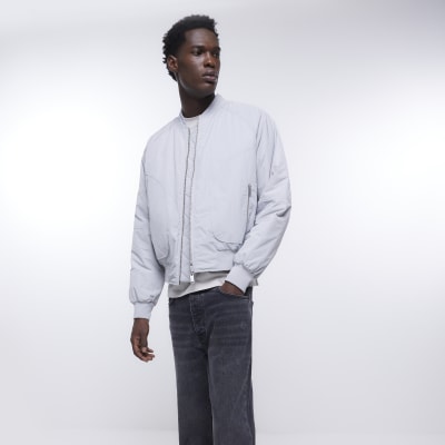 Grey regular fit zip up MA1 bomber jacket